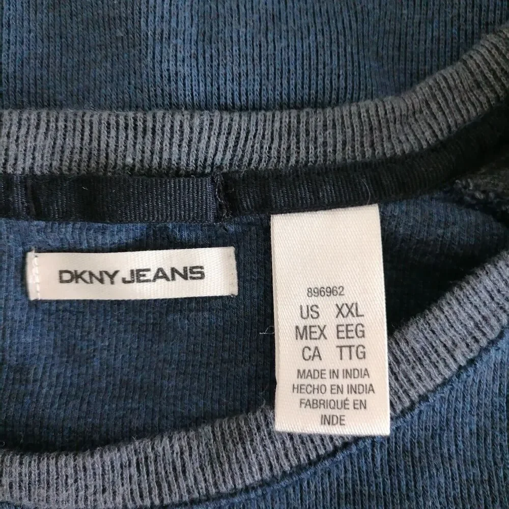 DKNY Jeans Men's Blue Gray Color Block Crew Neck Raglan Sleeve Sweater Size XXL - Picture 5 of 8